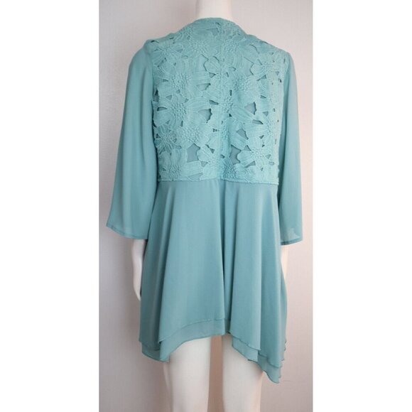 WOMEN'S BLUE LACE APPLIQUE JACKET BLOUSE - SIZE S - BOHO BOHEMIAN - Picture 5 of 6
